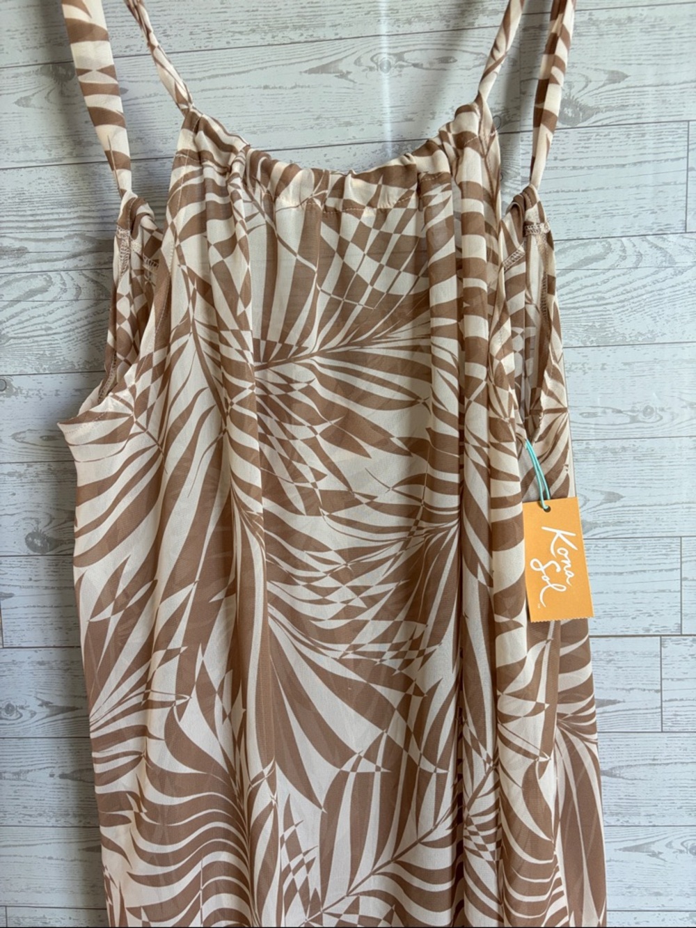 Kona Sol Tan and Cream Tropical Print Swim Coverup NWT - Picture 3 of 4